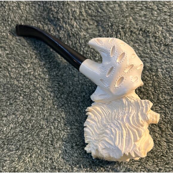 Unused Meerschaum Pipe Hand Carved Bearded Man Smoking Pipe - Picture 4 of 10